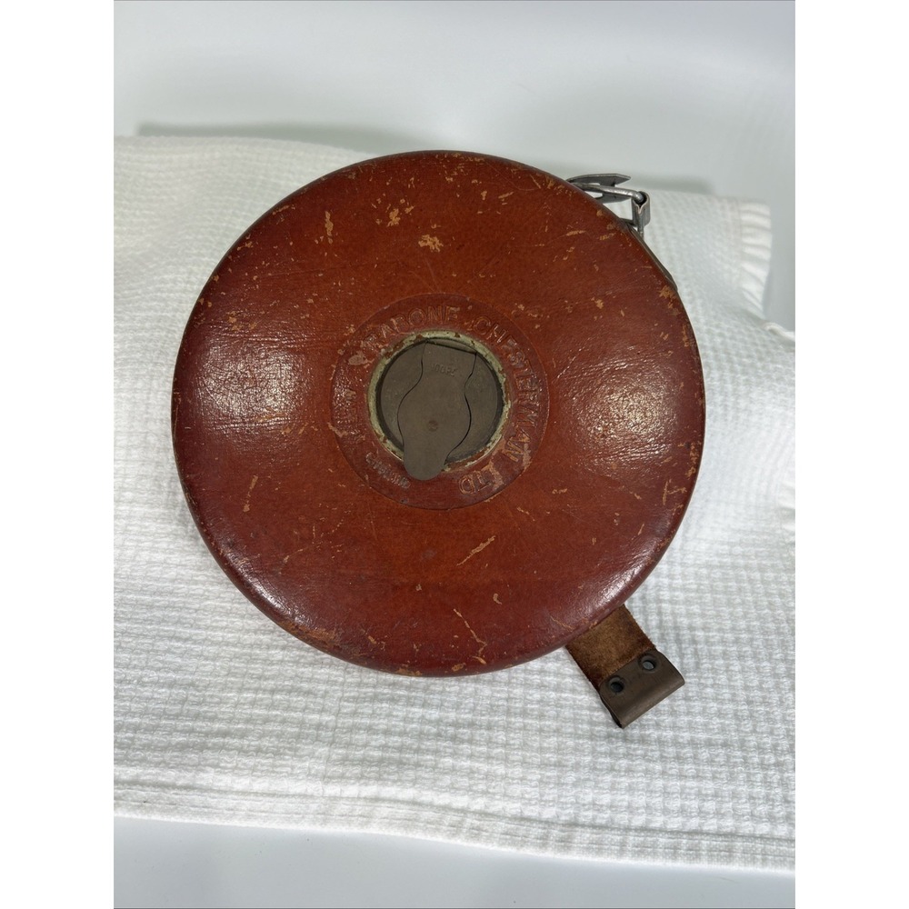 Vintage Rabone Chesterman Measuring Tape 100' England Leather Brass